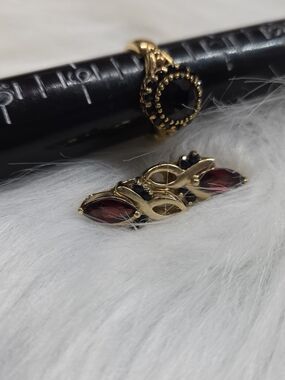 Palm Beach Garnet & Sapphire Earrings and Ring Set - Gold Overlay Sz8